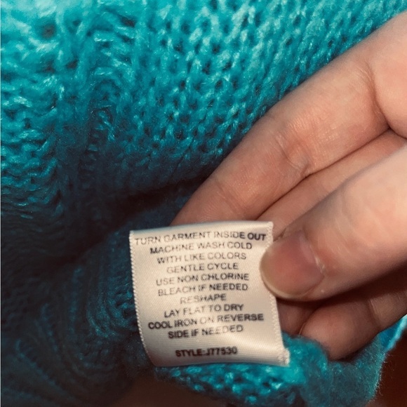 HOOKED UP Acrylic Cable Knit Sweater size M Aqua Blue Chunky Pre-Owned Great - Picture 9 of 11